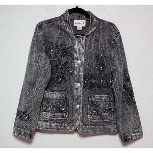 Vtg Y2K Flashback Womens Whimsigoth Denim Jacket Small‎ Boho Grunge Witchy Fairy
